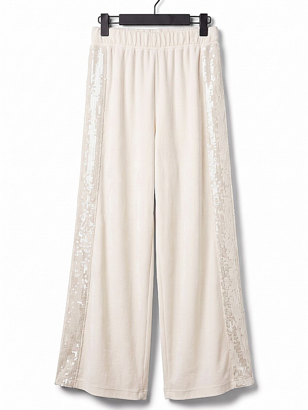 NWT! DKNY Women's Cream Wide-Leg Sequin-Trim Pants